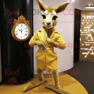 Gold Kangaroo mascot costume character dressed with a A-Line Dress and Digital watches