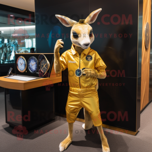 Gold Kangaroo mascot costume character dressed with a A-Line Dress and Digital watches