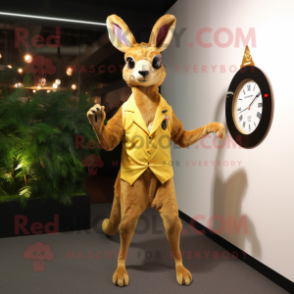 Gold Kangaroo mascot costume character dressed with a A-Line Dress and Digital watches