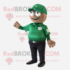 Forest Green Petanque Ball mascot costume character dressed with a Polo Tee and Ties