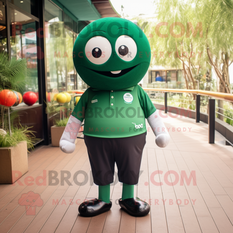 Forest Green Petanque Ball mascot costume character dressed with a Polo Tee and Ties Forest Green Petanque Ball mascot costume character dressed with a Polo Tee and Ties