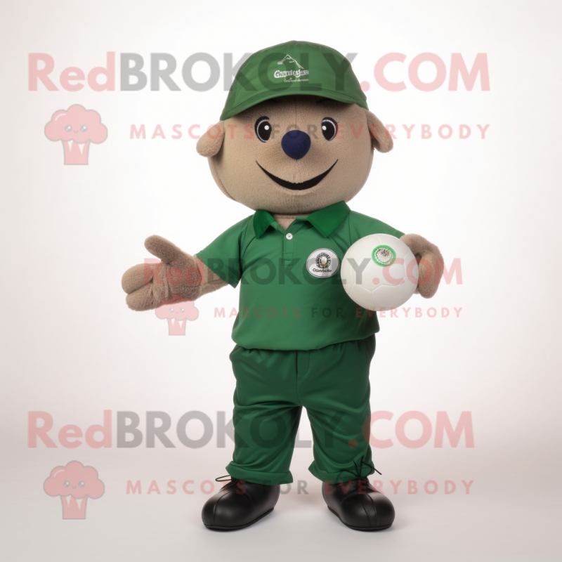 Forest Green Petanque Ball mascot costume character dressed with a Polo Tee and Ties Forest Green Petanque Ball mascot costume character dressed with a Polo Tee and Ties
