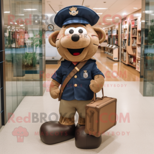 Brown Navy Soldier mascot costume character dressed with a Shorts and Handbags