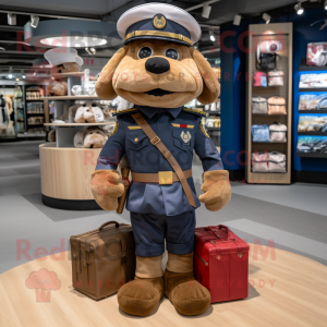 Brown Navy Soldier mascot costume character dressed with a Shorts and Handbags