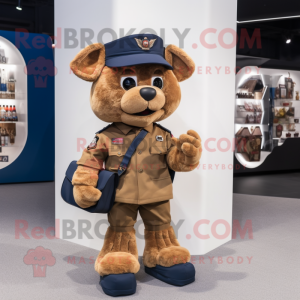 Brown Navy Soldier mascot costume character dressed with a Shorts and Handbags