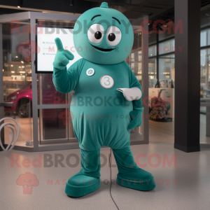 Teal Green Bean mascot costume character dressed with a Romper and Smartwatches