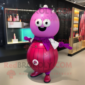 Magenta Human Cannon Ball mascot costume character dressed with a Cocktail Dress and Tote bags