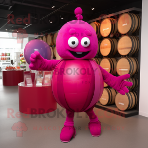 Magenta Human Cannon Ball mascot costume character dressed with a Cocktail Dress and Tote bags
