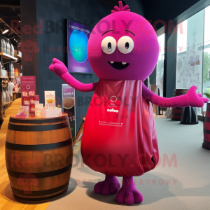 Magenta Human Cannon Ball mascot costume character dressed with a Cocktail Dress and Tote bags
