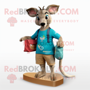 Cyan Kangaroo mascot costume character dressed with a Cargo Shorts and Hair clips