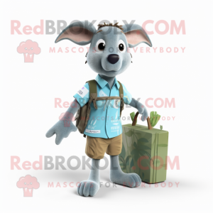 Cyan Kangaroo mascot costume character dressed with a Cargo Shorts and Hair clips