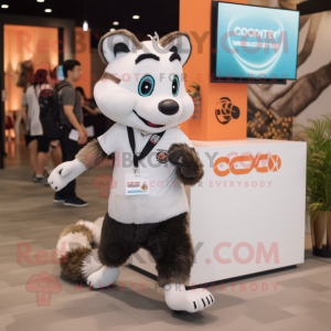 Cream Civet mascot costume character dressed with a Running Shorts and Bracelets