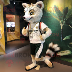 Cream Civet mascot costume character dressed with a Running Shorts and Bracelets