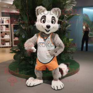 Cream Civet mascot costume character dressed with a Running Shorts and Bracelets