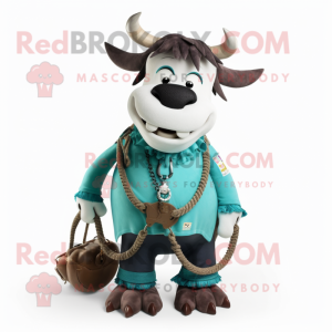 Turquoise Hereford Cow mascot costume character dressed with a Cargo Pants and Bracelets