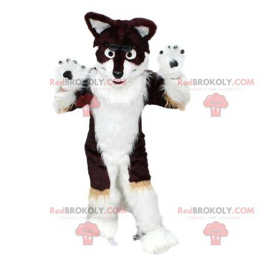 Husky hundemaskot, sort og hvid, lodne rævdragt - Redbrokoly.com