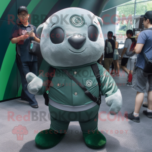 Forest Green Seal mascot costume character dressed with a Suit and Backpacks