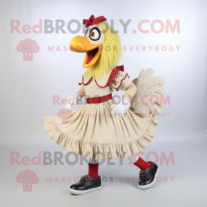 Tan Rooster mascot costume character dressed with a Circle Skirt and Shoe laces