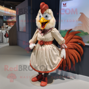 Tan Rooster mascot costume character dressed with a Circle Skirt and Shoe laces