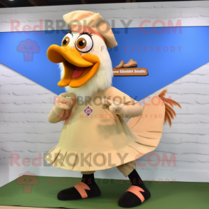 Tan Rooster mascot costume character dressed with a Circle Skirt and Shoe laces