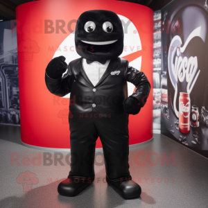 Black Soda Can mascot costume character dressed with a Suit Jacket and Cummerbunds