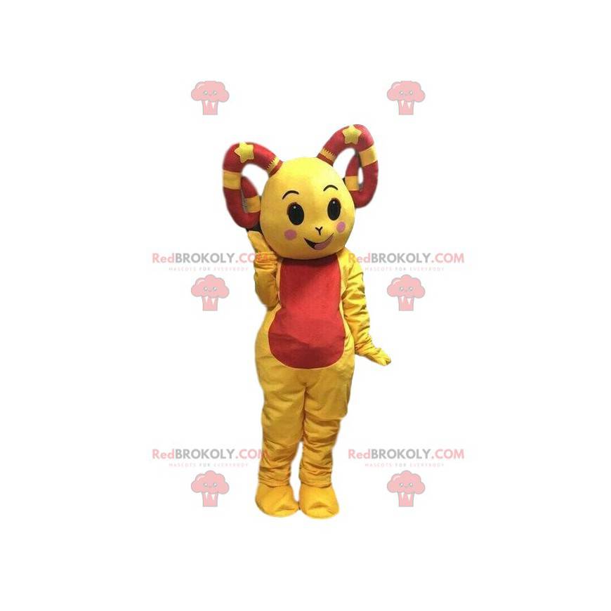 Mascotte de mouton jaune, costume de bouc, bélier jaune - Mascotte de mouton jaune, costume de bouc, bélier jaune -