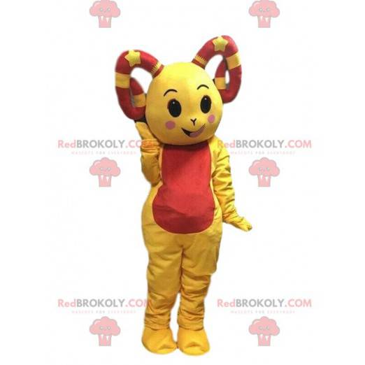 Mascotte pecora gialla, costume capra, montone giallo -