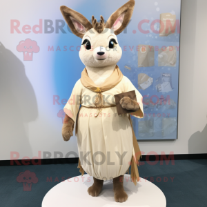 Cream Deer mascot costume character dressed with a Wrap Dress and Coin purses