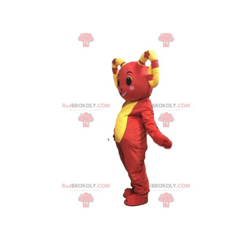 Gult og rødt saue maskot geitdrakt, rød ram - Redbrokoly.com Gult og rødt saue maskot geitdrakt, rød ram - Redbrokoly.com