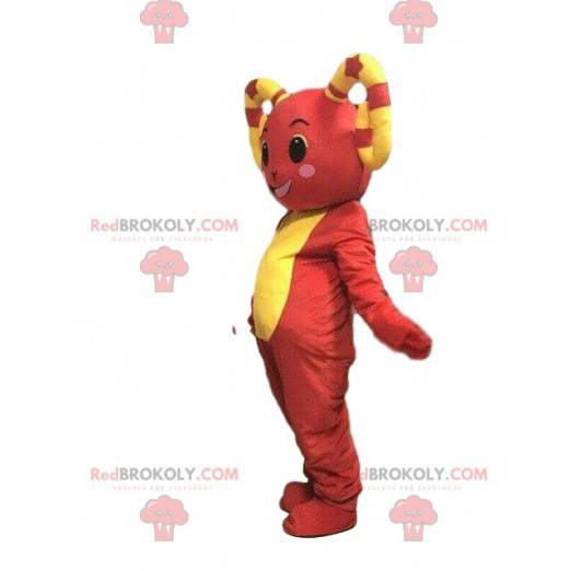 Costume da capra mascotte pecora gialla e rossa, montone rosso