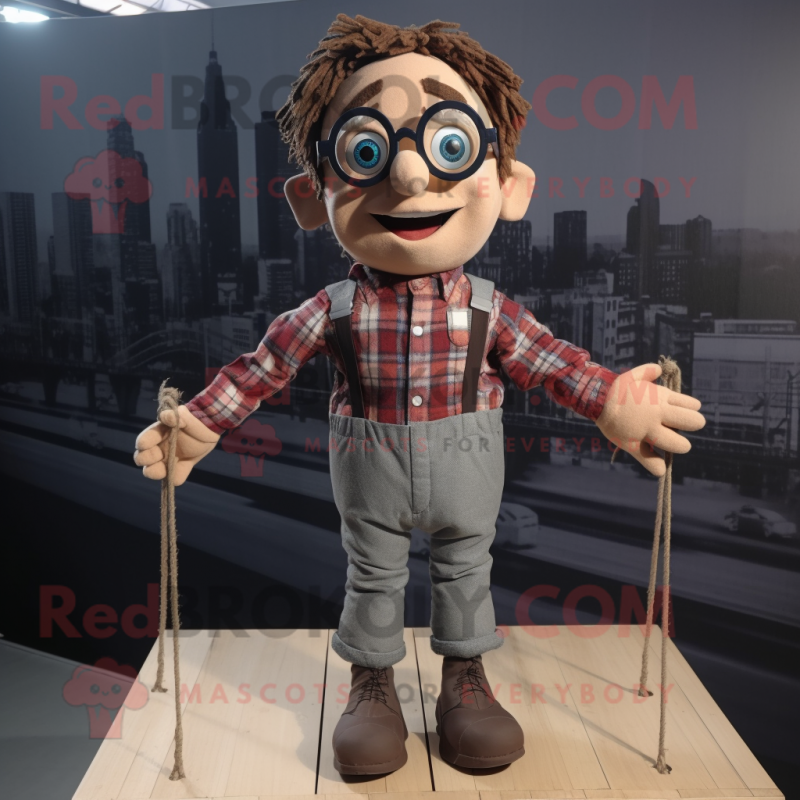 Brown Tightrope Walker mascot costume character dressed with a Flannel Shirt and Eyeglasses Brown Tightrope Walker mascot costume character dressed with a Flannel Shirt and Eyeglasses