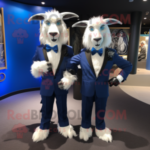 Blue Angora Goat mascot costume character dressed with a Tuxedo and Cufflinks