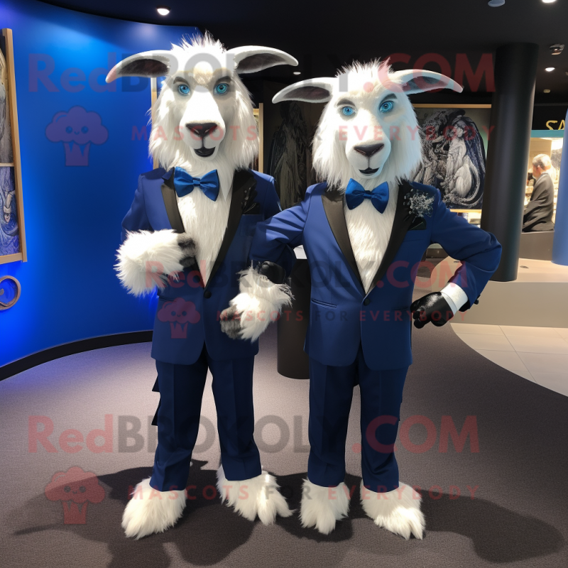 Blue Angora Goat mascot costume character dressed with a Tuxedo and Cufflinks