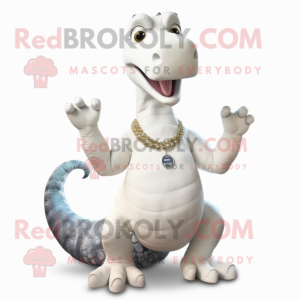 White Brachiosaurus mascot costume character dressed with a Romper and Necklaces