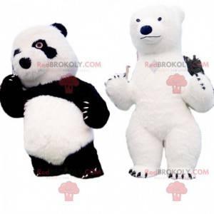 2 bjørnemaskotter, en panda og en isbjørn - Redbrokoly.com