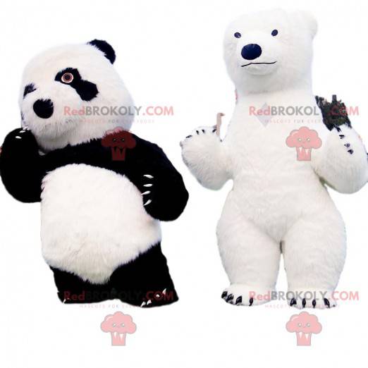 2 mascottes d'ours, un panda et un ours polaire - Redbrokoly.com