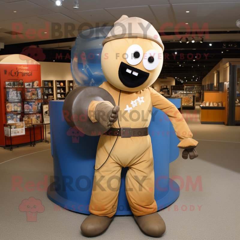 Tan Human Cannon Ball mascot costume character dressed with a Flare Jeans and Coin purses Tan Human Cannon Ball mascot costume character dressed with a Flare Jeans and Coin purses