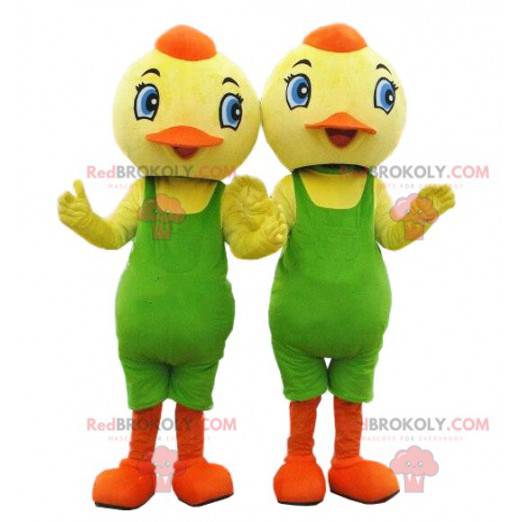 2 mascotes, pássaros amarelos com malha verde - Redbrokoly.com