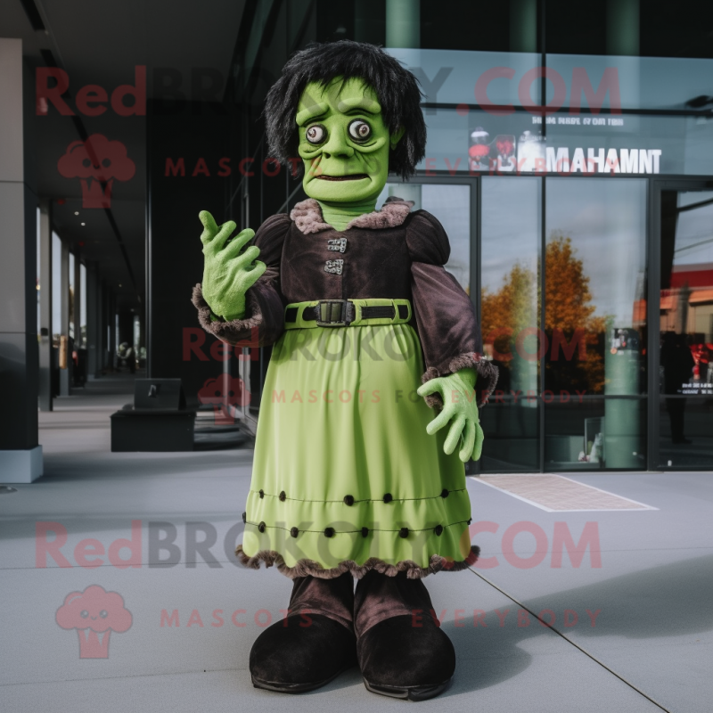 nan Frankenstein mascot costume character dressed with a Empire Waist Dress and Mittens nan Frankenstein mascot costume character dressed with a Empire Waist Dress and Mittens