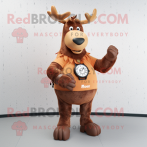 Rust Moose mascot costume character dressed with a Midi Dress and Smartwatches