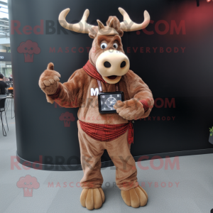 Rust Moose mascot costume character dressed with a Midi Dress and Smartwatches