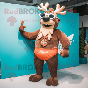 Brown Reindeer mascot costume character dressed with a Swimwear and Ties