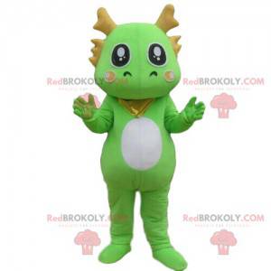 Mascotte drago verde, costume da dinosauro, creatura verde -