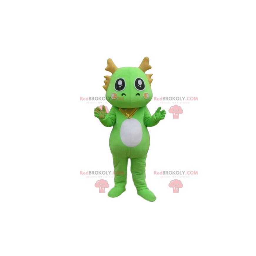 Mascota del dragón verde, disfraz de dinosaurio, criatura verde