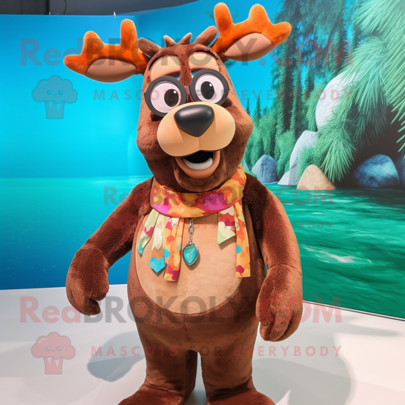 Brown Reindeer mascot costume character dressed with a Swimwear and Ties