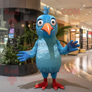 Sky Blue Woodpecker mascot costume character dressed with a Bikini and Mittens