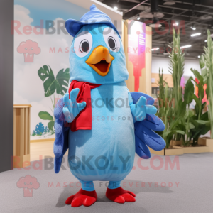 Sky Blue Woodpecker mascot costume character dressed with a Bikini and Mittens