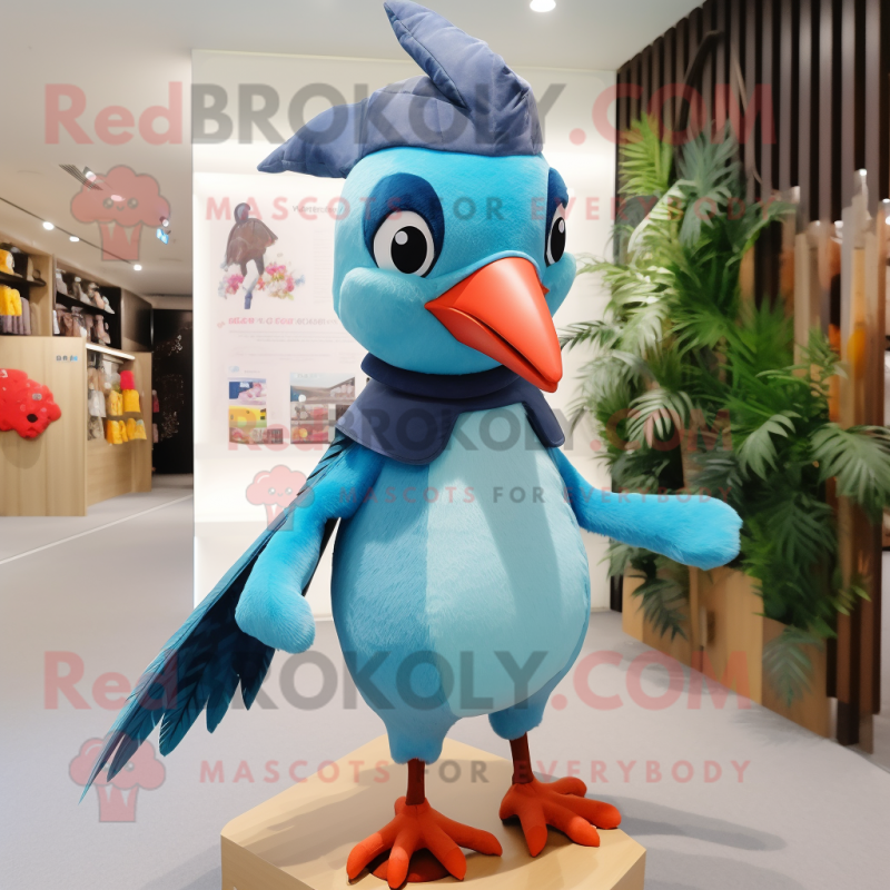 Sky Blue Woodpecker mascot costume character dressed with a Bikini and Mittens Sky Blue Woodpecker mascot costume character dressed with a Bikini and Mittens