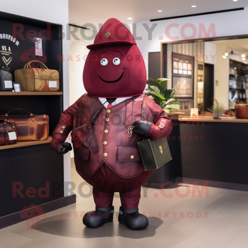 Maroon Grenade mascot costume character dressed with a Waistcoat and Briefcases