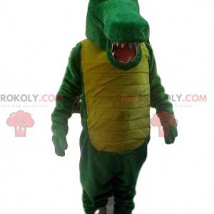 Mascotte de crocodile vert et jaune, costume d'alligator -